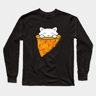 Cat eating a pizza Long Sleeve T-Shirt